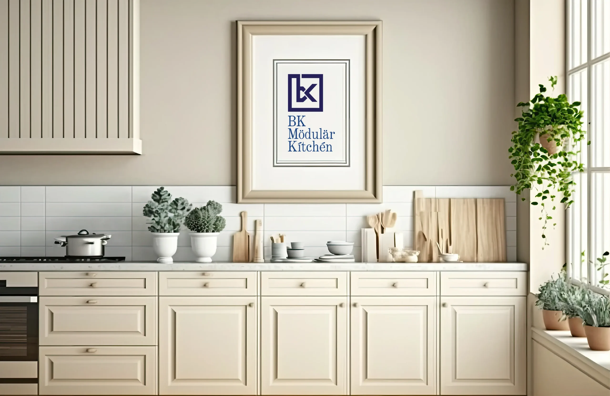 Luxury wedding invitation brand logo displayed in elegant interior setting mockup