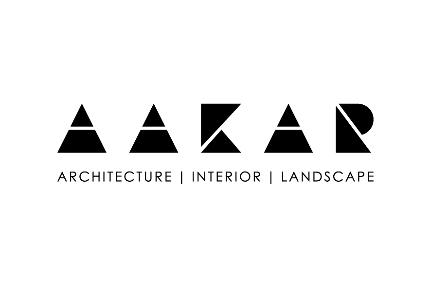 Aakar logo in black with stylized architectural letterforms