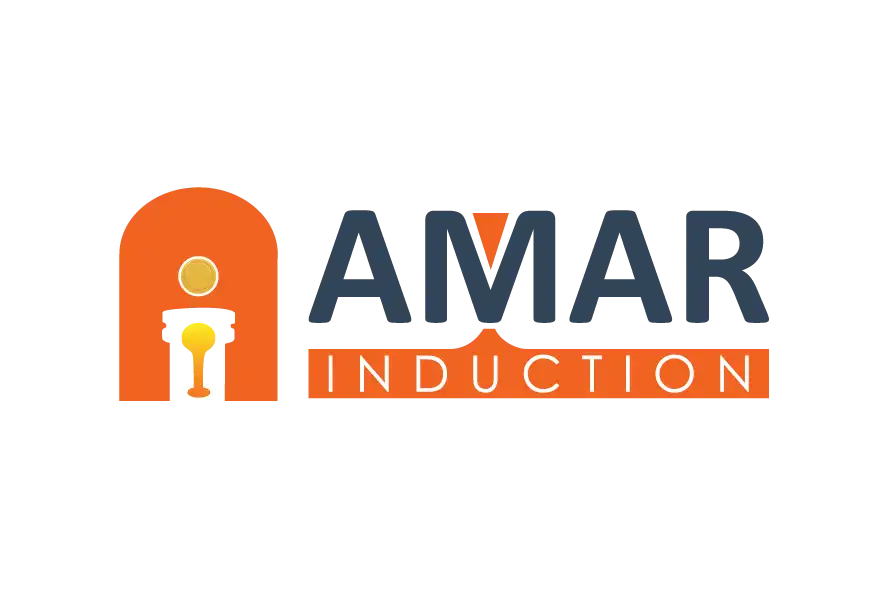 Amar Induction logo with orange industrial icon and bold lettering