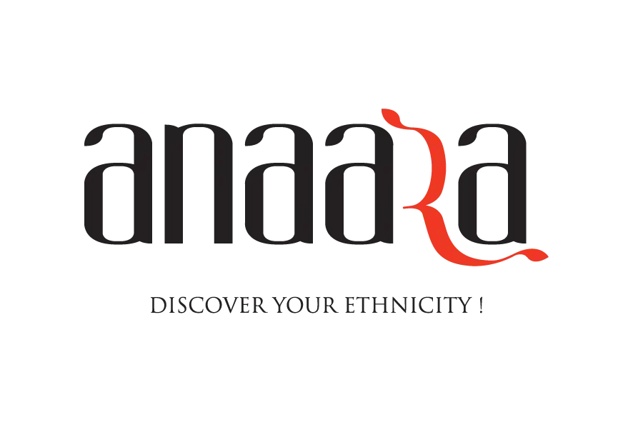 Anaara fashion logo in black with red decorative letterform.