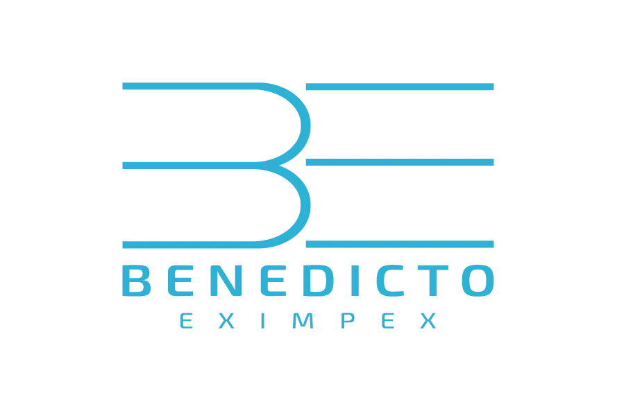 Benedicto Eximpex logo with light blue monogram and modern export branding