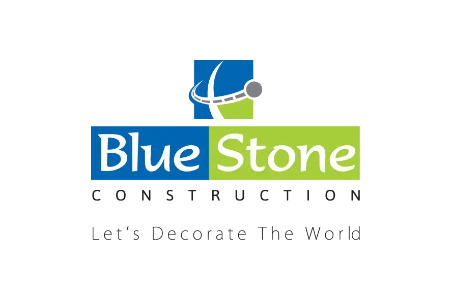 Blue Stone logo with blue and green rectangular text blocks.