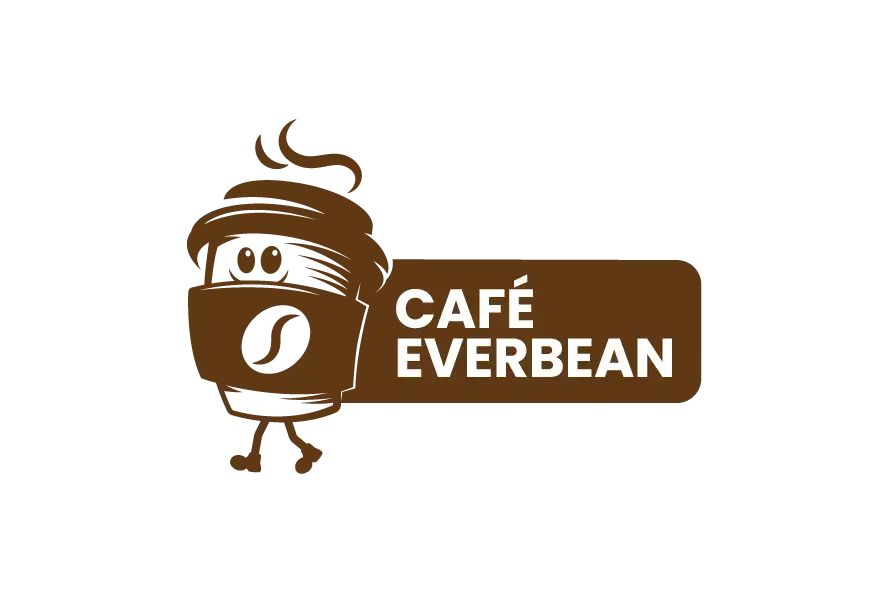 Café Everbean logo with coffee bean illustration and brown nameplate design