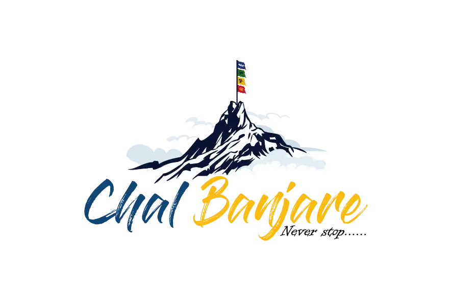 Chal Banjare logo with mountain illustration and tagline Never stop