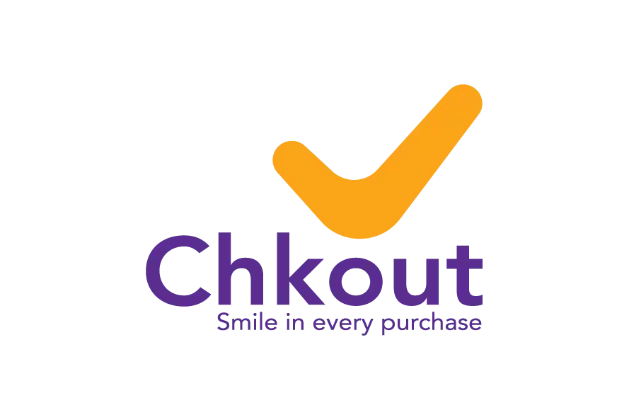 Chkout retail and household brand logo with orange checkmark and purple text