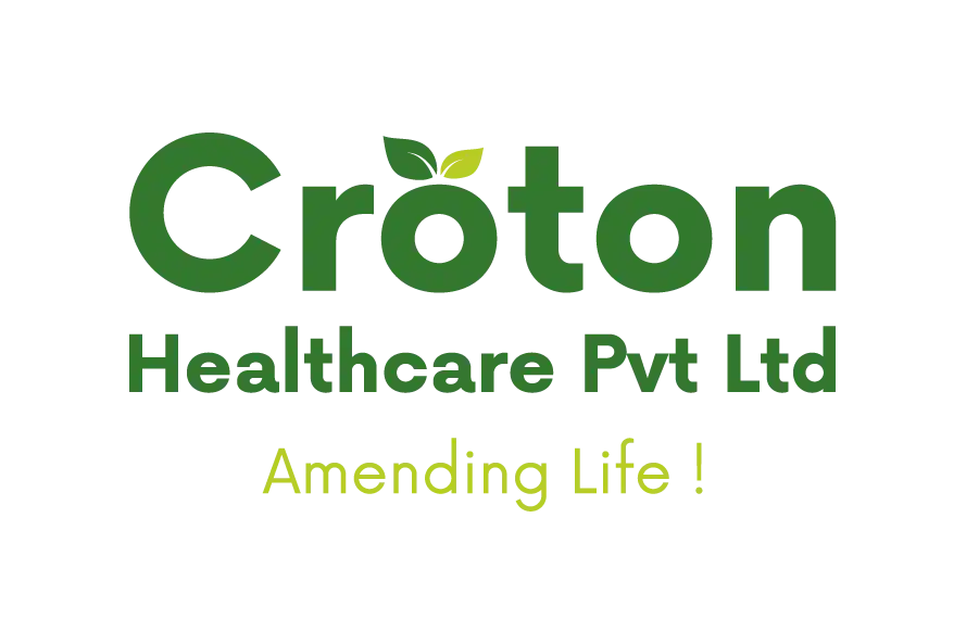 Croton Healthcare Pvt Ltd logo in green typography with leaf element