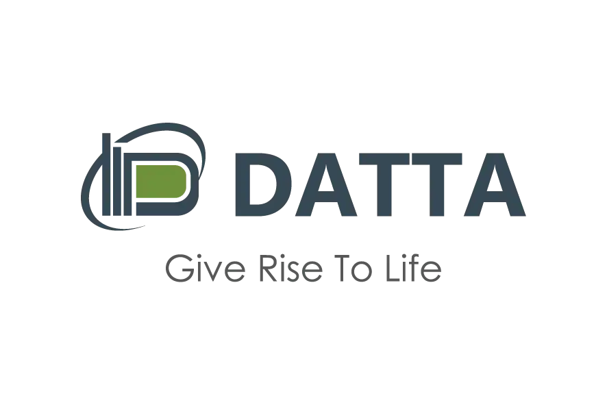 Datta construction logo with blue icon and dark blue text.