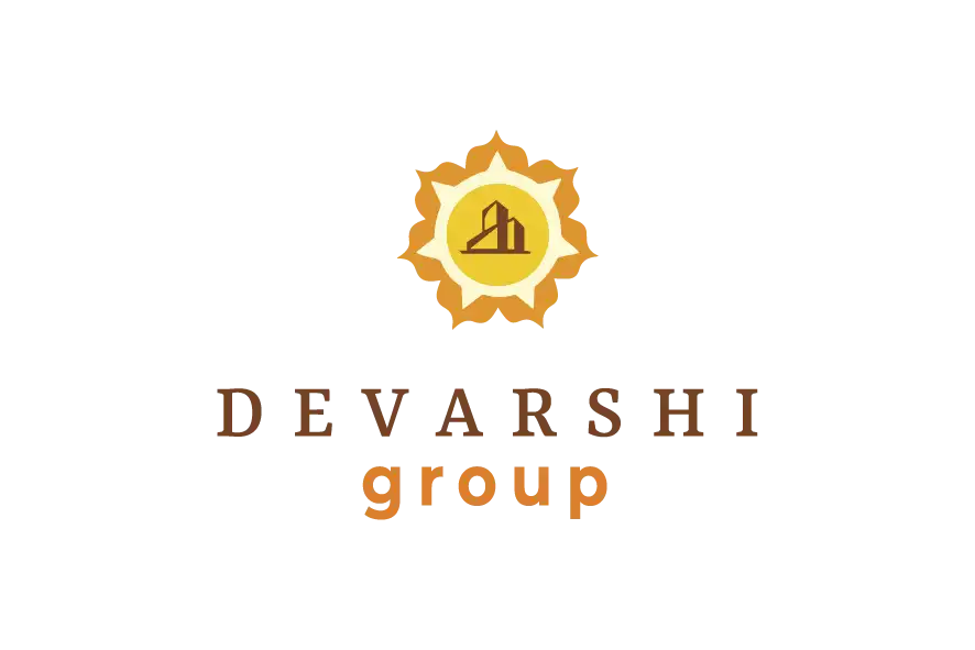 Devarshi Group logo with yellow sun emblem and brown-orange text.