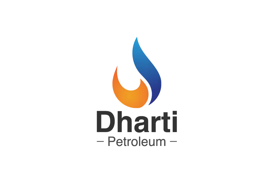 Dharti Petroleum logo with blue and orange flame icon