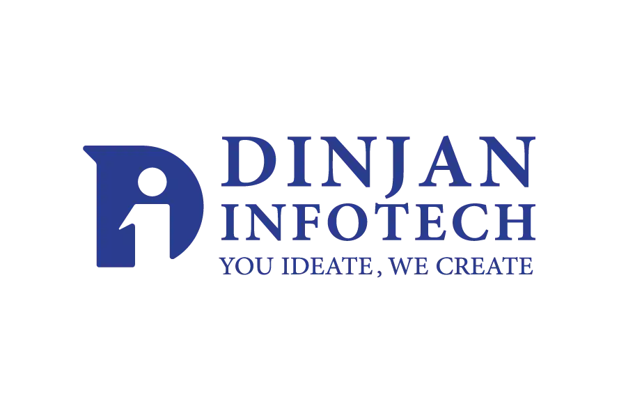 Dinjan Infotech logo with blue monogram icon and bold technology brand typography