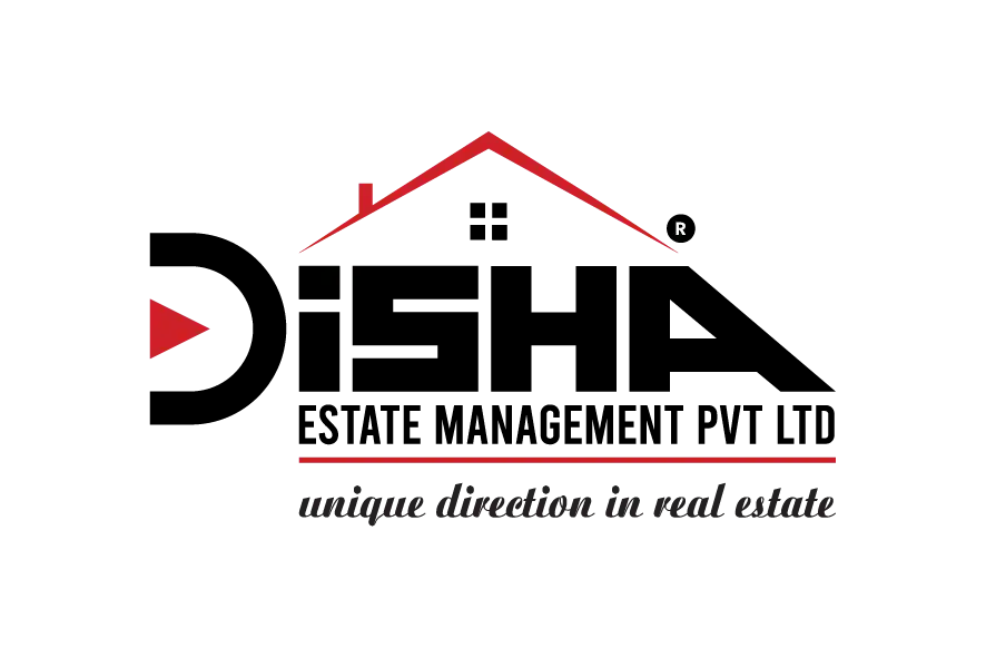 Disha real estate logo with roof outline and bold black text