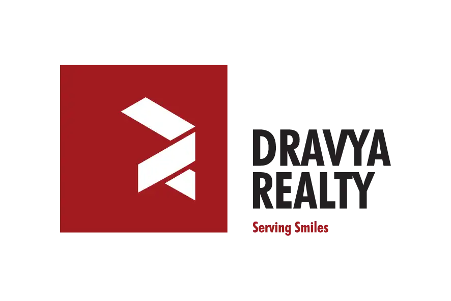Dravya Realty logo with red square icon and black text