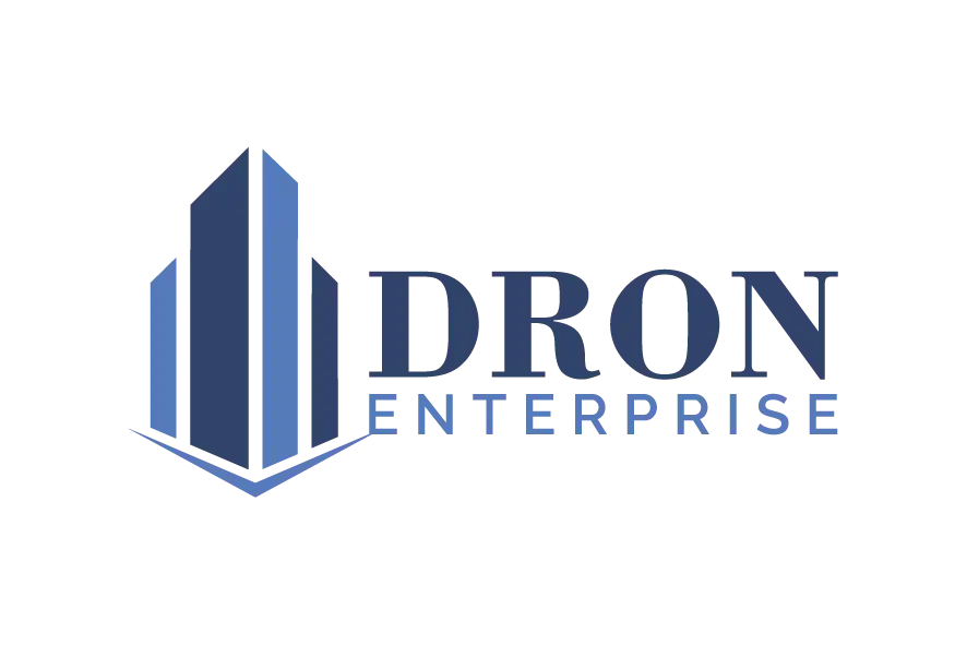 Dron Enterprise logo with blue building icon and blue text.