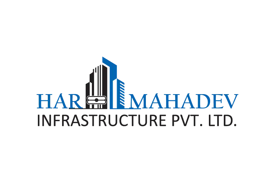 Har Mahadev Infrastructure Pvt. Ltd. logo with blue building icon and blue-black text.