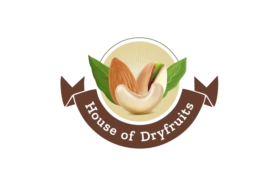 House of Dryfruits logo with almond, cashew, pistachio, and leaf elements