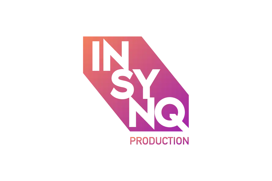Insync Production logo with pink and purple geometric monogram