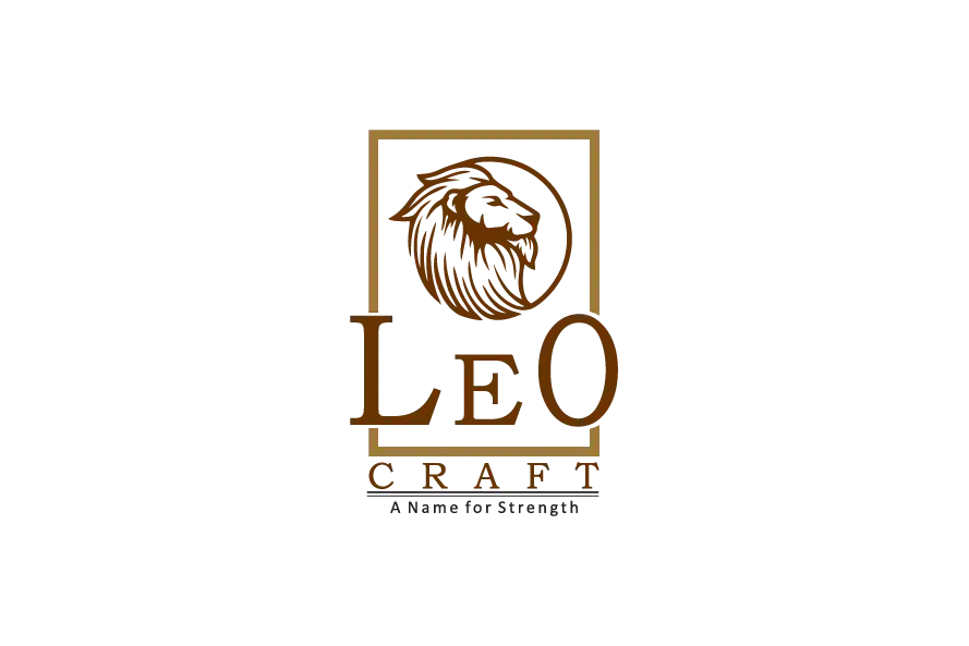 LEO Craft paper manufacturing company logo in brown and gold frame design