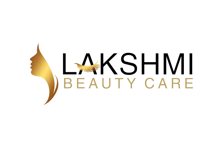 Lakshmi Beauty Care logo with gold feather icon and luxury beauty typography