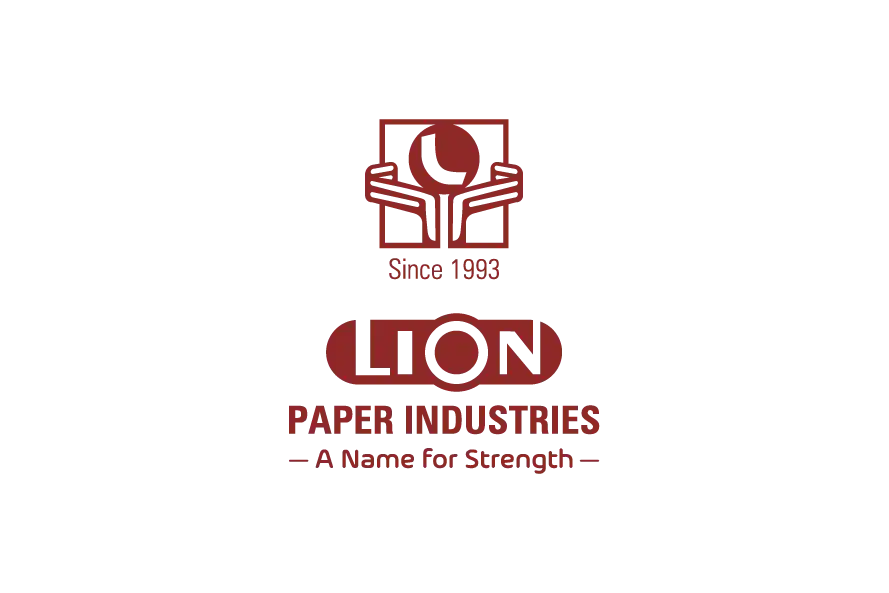Lion Paper Industries logo with red industrial icon and company tagline