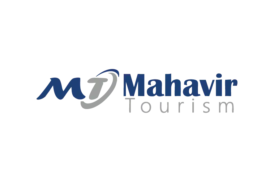Mahavir Tourism logo with stylized M symbol and blue-grey text