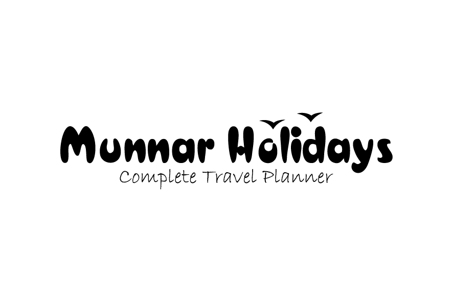 Munnar Holidays logo with globe and airplane graphic and hospitality service tagline