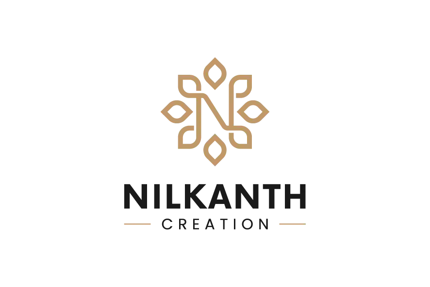 Nilkanth fashion logo with gold floral monogram and dark text.