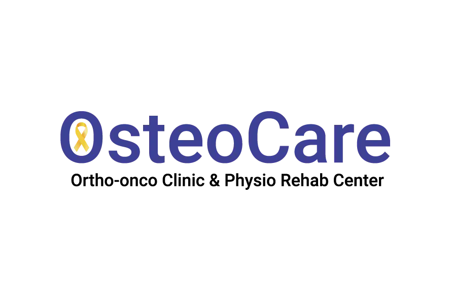 OsteoCare healthcare logo with blue typography and medical ribbon icon
