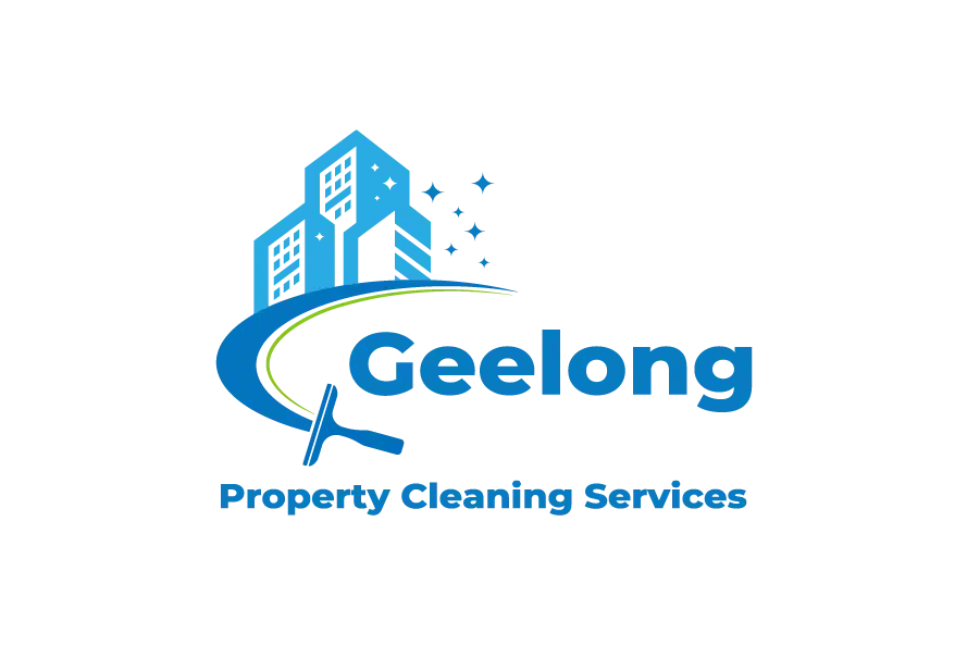 Qeelong Property Cleaning Services logo with building icon and blue cleaning theme