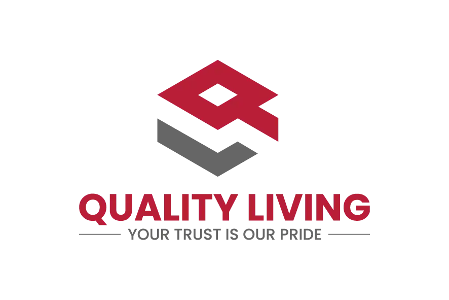 Quality Living real estate logo with red Q emblem and grey accent