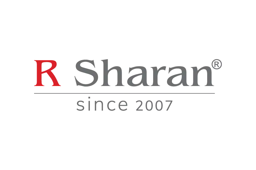 R Sharan construction company logo in red and grey.