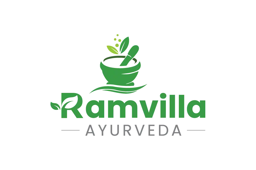 Ramvilla Ayurveda logo with green herbal bowl icon and natural typography