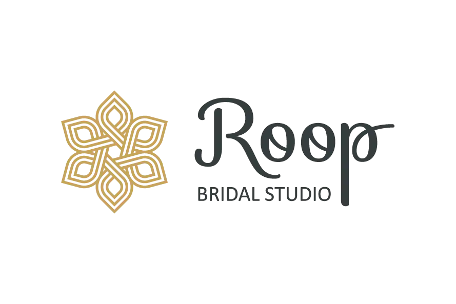 Roop beauty logo with ornamental gold emblem and stylish typography
