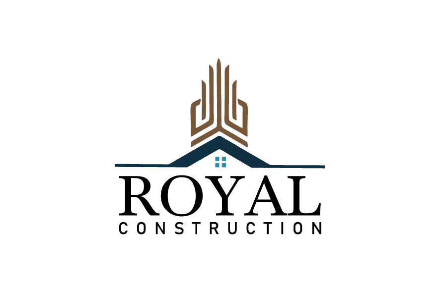 Royal Construction logo with gold-brown crown-style icon and black text.