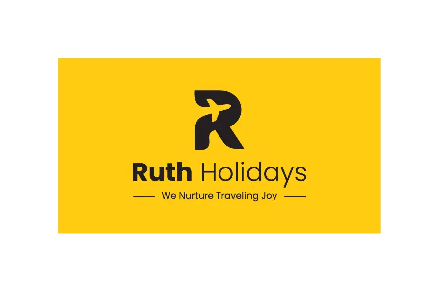 Ruth Holidays logo with letter R airplane icon and tagline We Nurture Traveling Joy