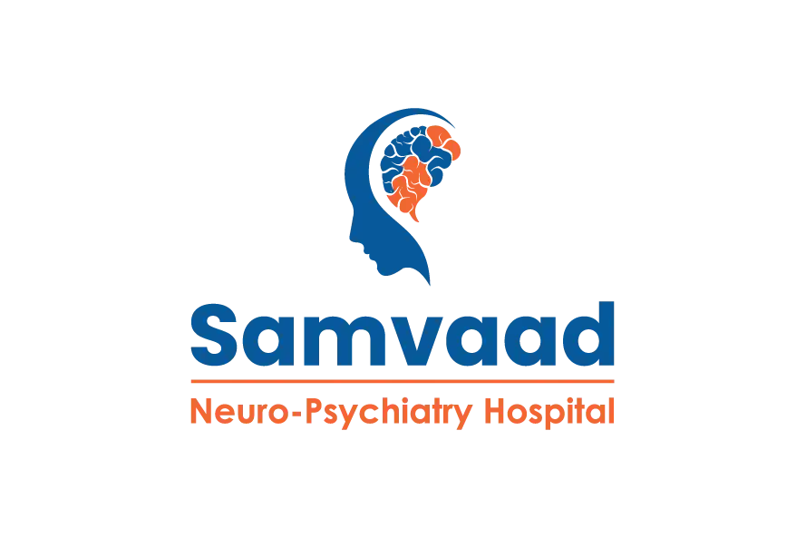 Samvaad Neuro-Psychiatry Hospital logo with head profile icon in blue and orange