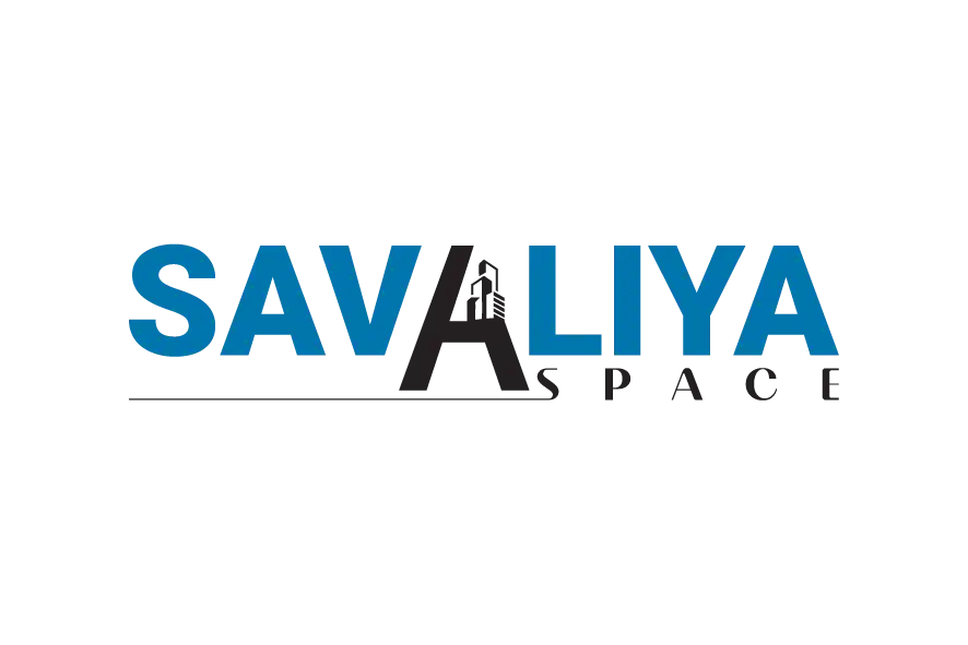 Savaliya Space logo with blue text and black building silhouette