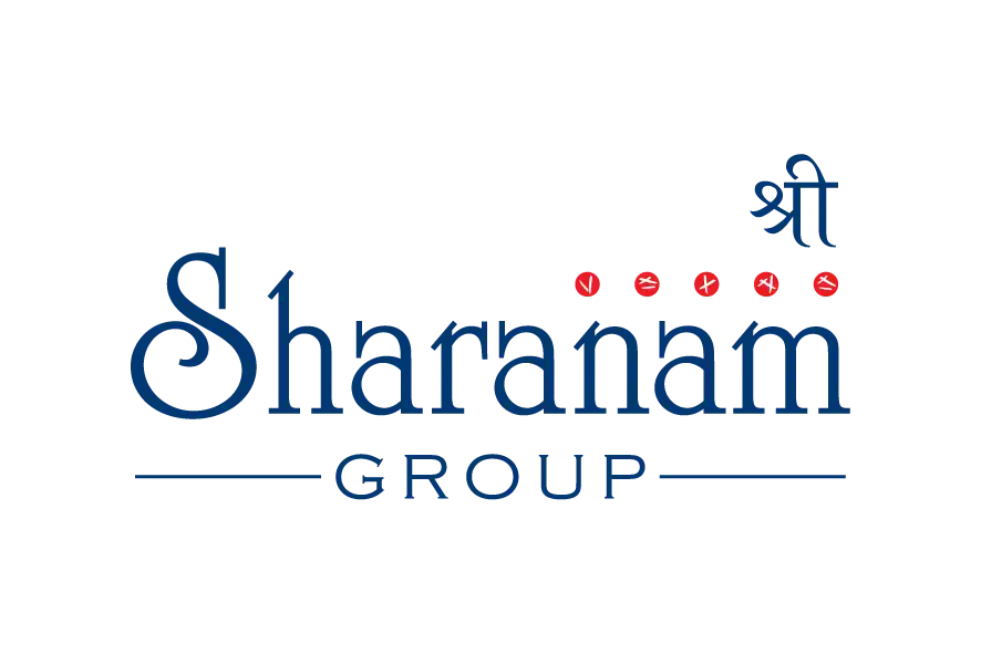 Sharanam Group logo in blue with decorative script styling.