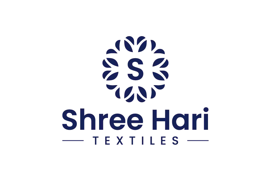 Shree Hari Textiles logo with blue floral emblem and blue text.