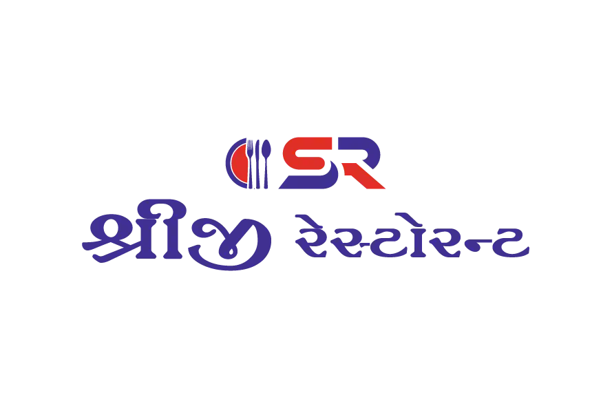 Shree Kathiyawad restaurant logo with Gujarati typography and red-blue symbol