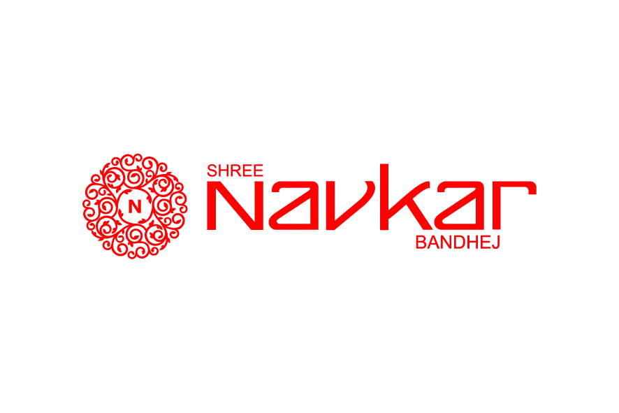 Shree Navkar Bandhej logo in red with ornamental circular emblem.
