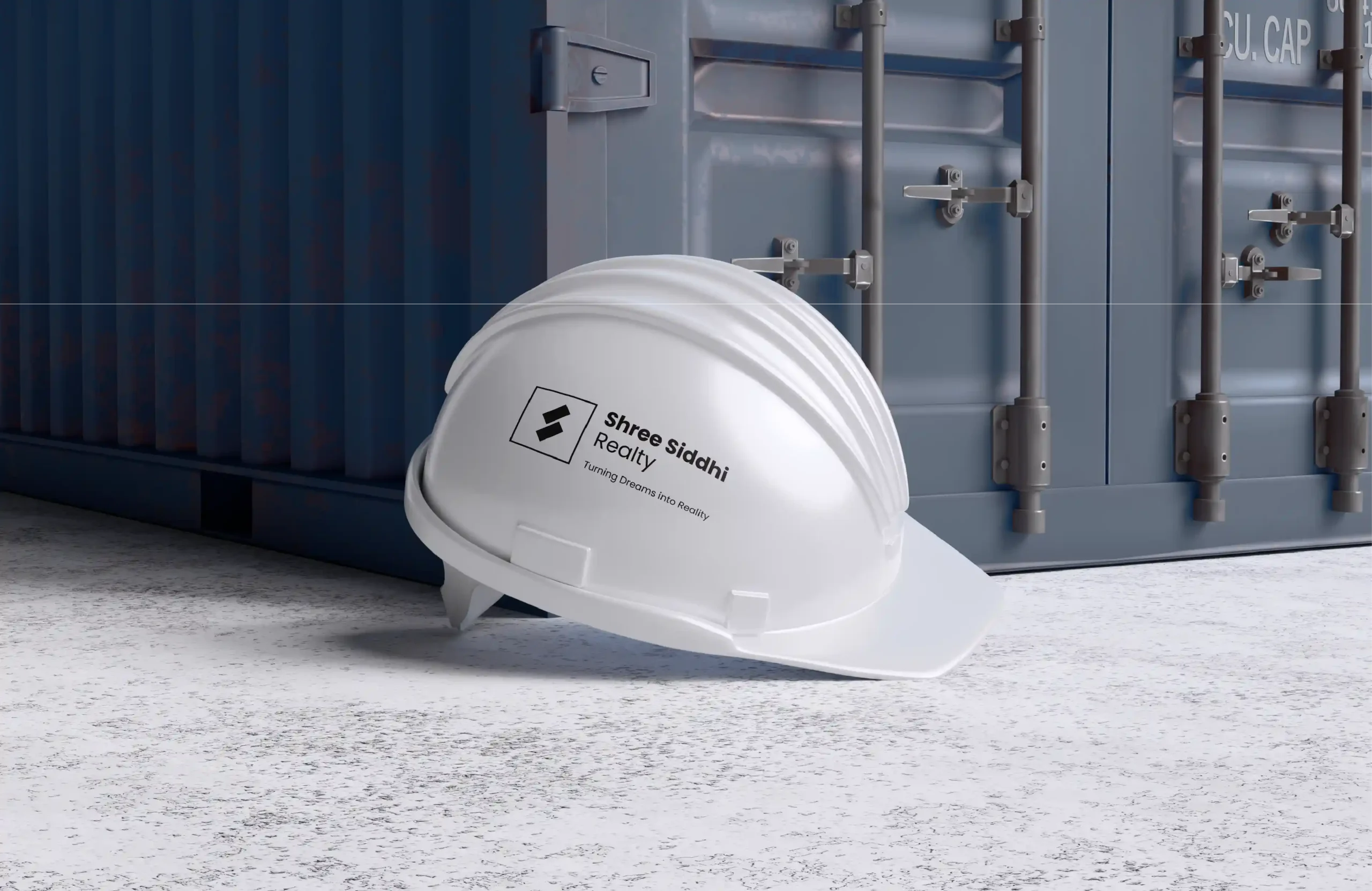 White construction helmet with Shree Siddhi Realty logo branding