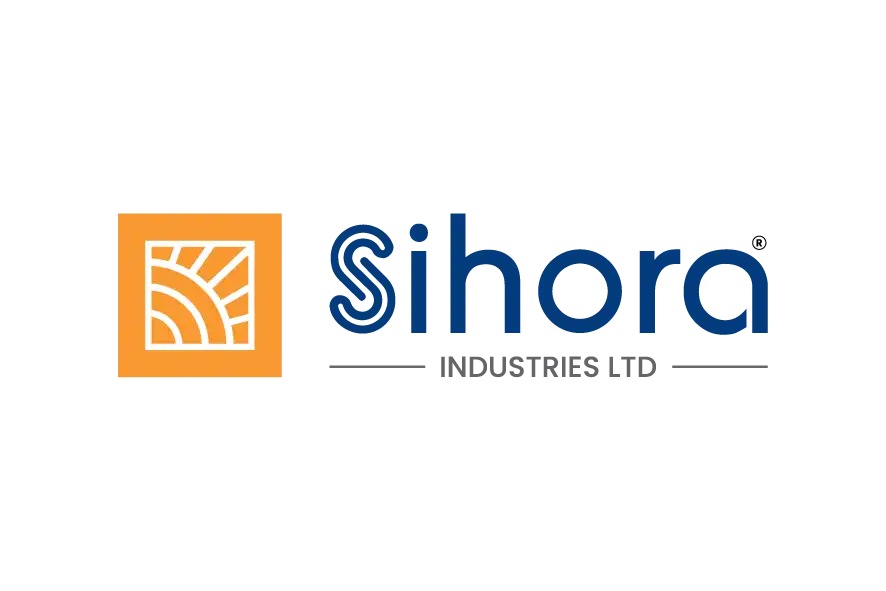 Sihora fashion logo with orange square emblem and blue text.
