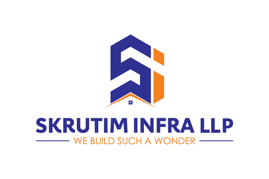 Skrutim Infra LLP logo with blue and orange geometric emblem.