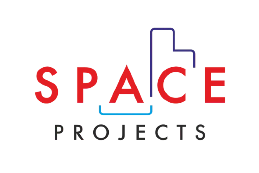 Space Projects logo with red text and building outline graphic.
