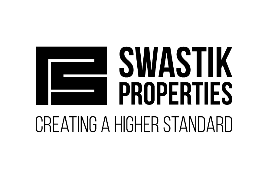 Swastik Properties real estate logo with square icon and black wordmark