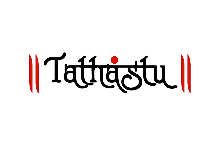 Tathastu fashion logo with black stylized script and red side accents.