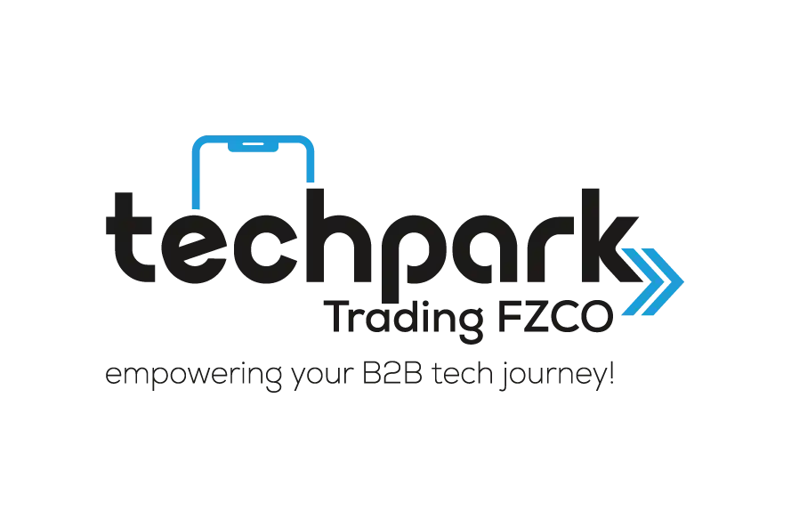 Techpark logo with black wordmark, blue accent, and technology-inspired design