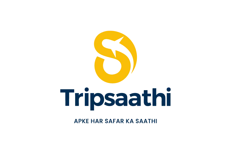 Tripsaathi travel logo with yellow S icon and tagline Apke Har Safar Ka Saathi