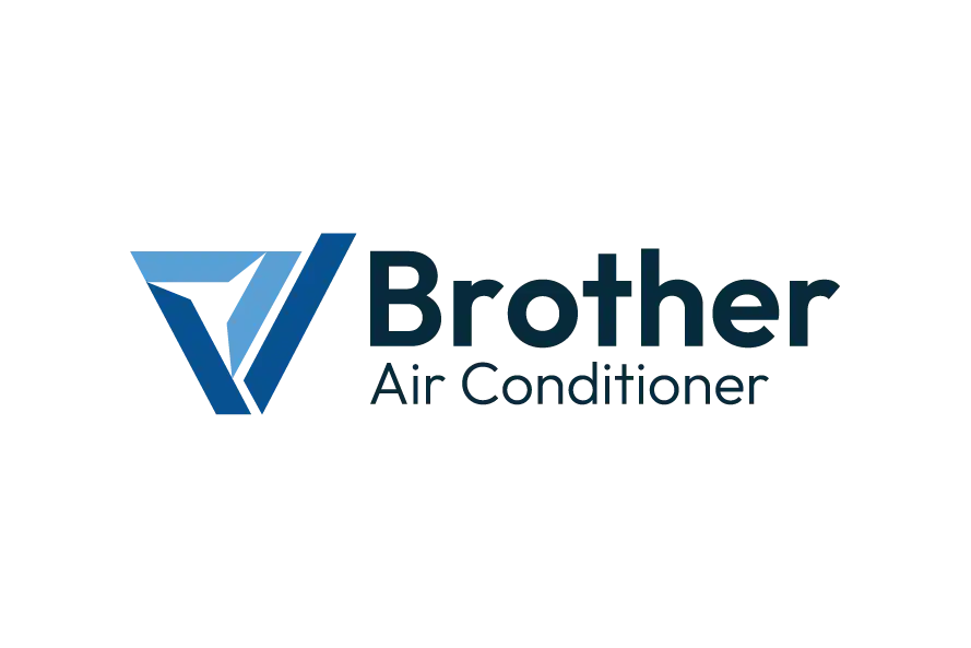 Brother Air Conditioner logo with triangular 3D icon and navy wordmark.