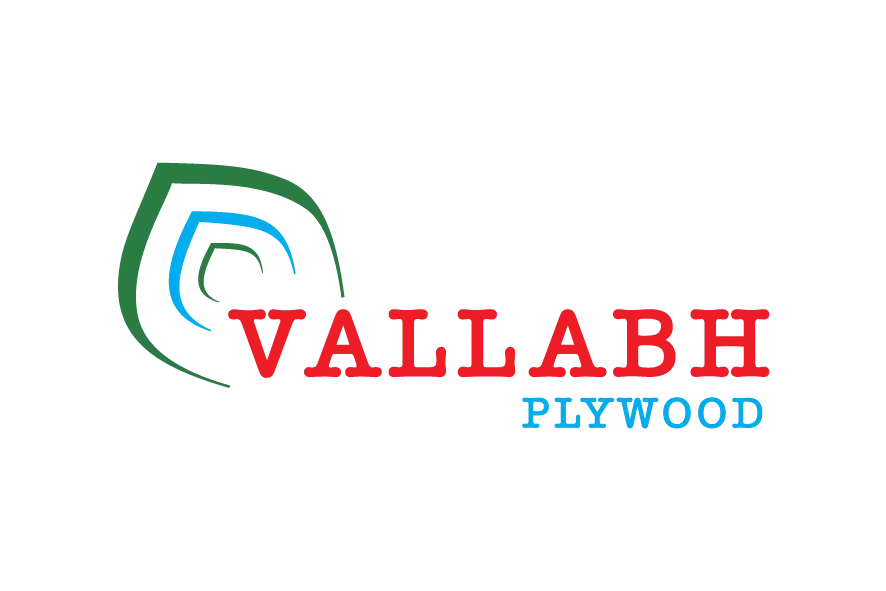 Vallabh Plywood logo with abstract circular icon and red-blue typography